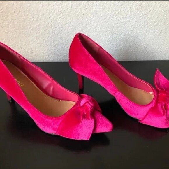 BAMBOO Pink Velvet Bow Pointed Toe Barbiecore High Heels Size 6 Y2K VIBES - Picture 7 of 10